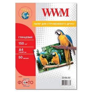 Глянцевая фотобумага А4 WWM 150 г/м² — 50 листов