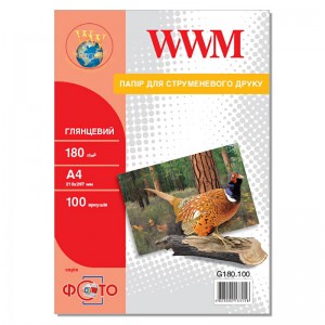 Глянцевая фотобумага А4 WWM 180 г/м² — 100 листов