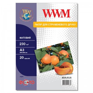 Матовая фотобумага А3 WWM 230 г/м² — 20 листов