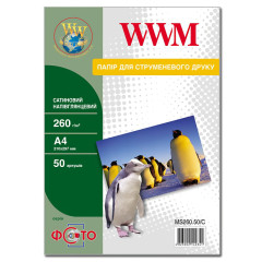 Сатиновая полуглянцевая фотобумага А4 WWM 260 г/м² — 50 листов
