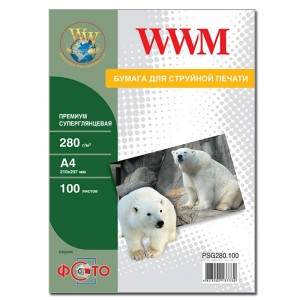 Суперглянцевая фотобумага премиум А4 WWM 280 г/м² — 100 листов