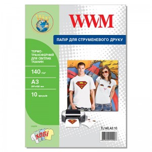 Термотрансферная бумага для светлых тканей А3 WWM 140 г/м² — 10 листов