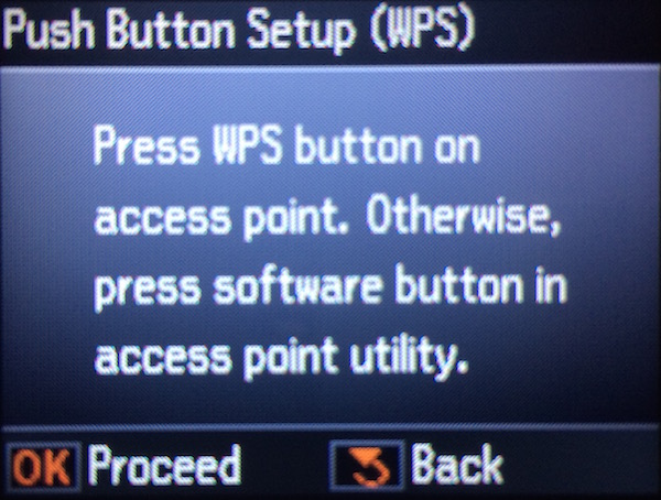 Нажмите кнопку WPS. Сообщение на принтере